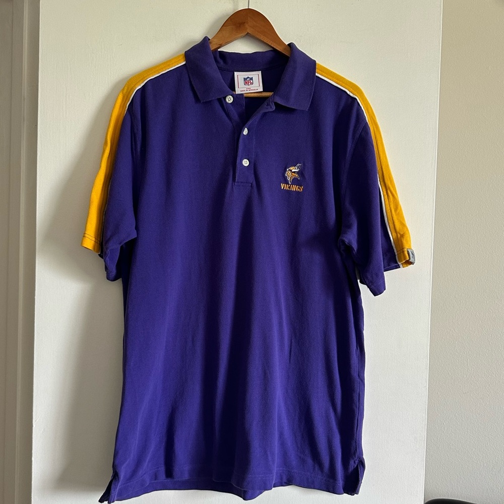Vintage 2003 NFL Minnesota Vikings Purple/Yellow Short Sleeve Polo Shirt Size L - Picture 2 of 7